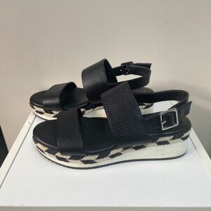 KELLY & KATIE Women's Black Perforated Platform Espadrille Wedge Sandals Size 6M